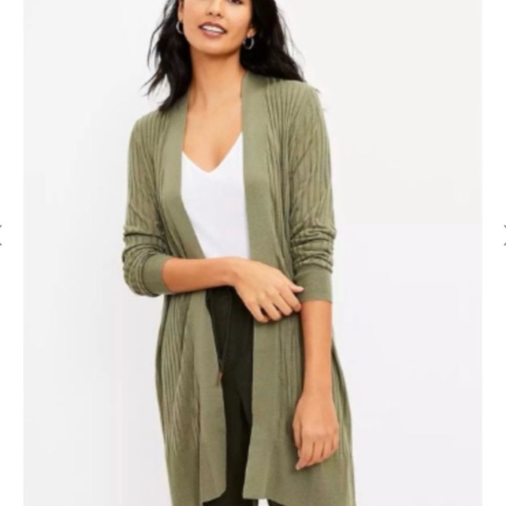 NWT  LOFT  Sage Green Duster Ribbed Open Cardigan - XS